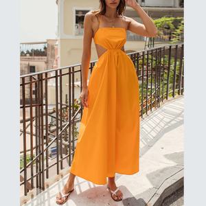 Robes en coton de haute qualité personnalisées pour femmes, élégantes, coupe trapèze, sans manches, dos nu, maxi, robe d'été pour femmes - Product Image 1