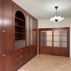 Librero Empotrado de Madera Sólida de Lujo, Estantes Arqueados, Puertas de Vidrio Texturizado, Ecológico, Ahorra Espacio, Moderno, Clásico, para Escuela o Biblioteca - Product Image 1
