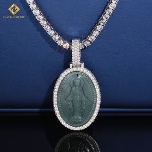 Vente flash Pendentif en moissanite taille brillant rond VVS Pendentif en jade vierge HipHop Pendentif en argent sterling 925 Passe le test du diamant GRA - Product Image 5