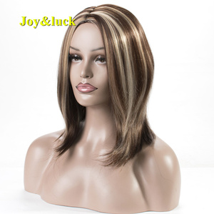 Perruque Bob Cosplay synthétique avec <span class=keywords><strong>frange</strong></span> — noble, perruques courtes lisses pour femmes en coton avec reflets bruns, blondes dorées, vente en gros - Product Image 3