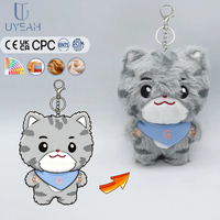 Porte-clés personnalisé OEM Uyeah, accessoires en coton, logo brodé, adorable mini-porte-clés en peluche en forme de chat