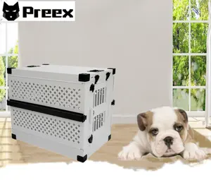 Preex 54" Aluminum Stackable Collapsible Dog Travel Crate Extra Large Folding Animal Kennel