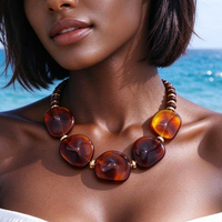 Kaimei 2027 Modeschmuck Bernsteinfarbene Perlenkette Große Flache Ovale Perlen Schildpatt-Optik Gold Chunky Schmuck Damen Halsketten