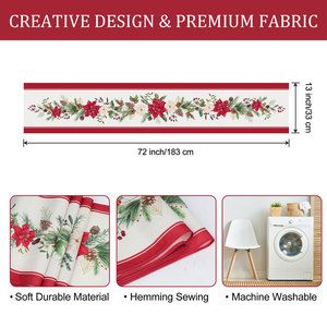 Runner da Tavola Rosso Natalizio con Rami di Pino, Bacche Rosse e Pigne, Decorazione per <span class=keywords><strong>Cucina</strong></span>, Sala da Pranzo, Casa e Feste - Product Image 5