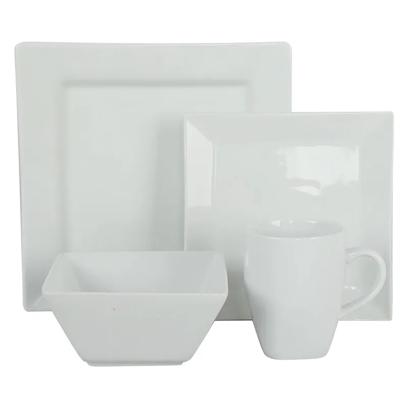 Горячая Распродажа, обеденный белый квадратный керамический набор посуды, керамическая посуда, набор обеденных тарелок
