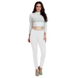 Women Soft Stretch White Cotton <b>Leggings</b> High Waist Full Length Slim Fit Daily Comfort Yoga Pants - Product Image 1