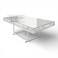 Ensemble table et chaises rectangulaires en fer blanc et verre trempé, style moderne et rêveur, durable pour hôtels, mariages et événements en plein air