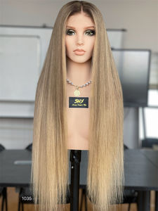 2024 SHY médico Rubio europeo crudo Balayage encaje peluca sin cola estilo recto encaje transparente Perruques Naturel Cheveux Humain - Product Image 2
