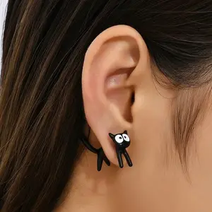 原宿哥特式搞笑小黑猫3D耳环女性审美时尚可爱小猫动物耳环女孩派对饰品礼品
