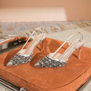 Zapatos de Tacón Alto con Punta en Pico y Tira en el Tobillo a Cuadros 8188B para Mujer - Product Image 3