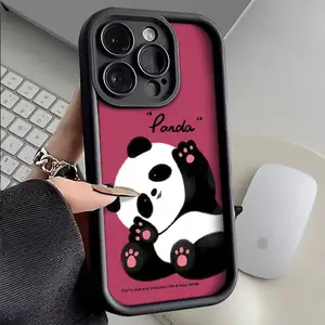 流行设计可爱有趣熊猫卡通手机套适用于iPhone 15 Pro Max 14 13 12 11 XS磨砂防震相机保护套