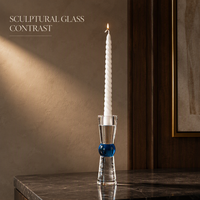 Porte-bougie en cristal bleu sphérique transparent, bougeoir à base ronde, support de bougie en cristal transparent, décoration moderne pour la maison, table à manger