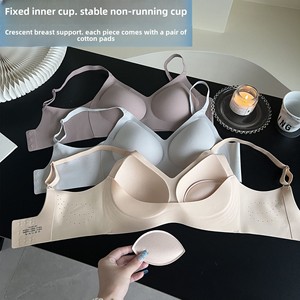 Sujetador de punto sin costuras con tirantes ajustables, copa completa, fino, suave, con tiras de gel 3D, push-up, cuello en V, talla grande, para uso diario - Product Image 4