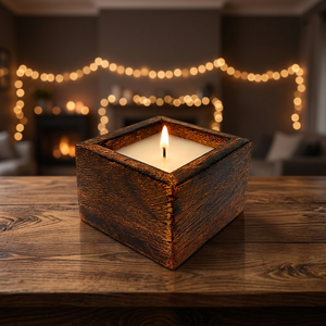 Vela de Cera de Soja Hecha a Mano con Flores Secas, Vela Cuadrada de Madera Natural, Decoración Rústica para el Hogar, Regalo para la Inauguración de una Casa - Product Image 3