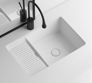 Fregadero de lavandería de poliéster con lavabo de cerámica blanca moderna, con tabla de lavado, accesorio conveniente para escurridor de baño - Product Image 3