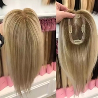 Extensiones de Cabello Humano Rubio Claro Remy, Mono Topper con Línea de Cabello Natural, Cabello Virgen Ruso con Cutícula Completa HD para Línea de Cabello Recedente