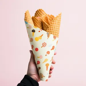 4oz gelas kertas kerucut sekali pakai kualitas makanan bentuk tunggal untuk es krim Logo kustom cetak kertas kerajinan bersertifikat grosir