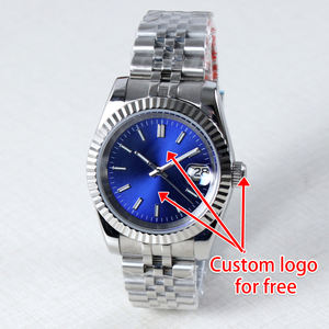 Montre en acier NH35 avec logo personnalisé, 36 mm/39 mm, mouvement automatique, cadran bleu, étanche 10 bars/100 mètres, montre-bracelet de luxe pour homme - Product Image 6