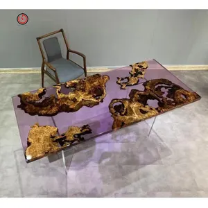 Meja kantor kayu resin epoxy kristal jernih proyek villa kualitas tinggi mewah desain unik ukuran kustom TT OEM & ODM