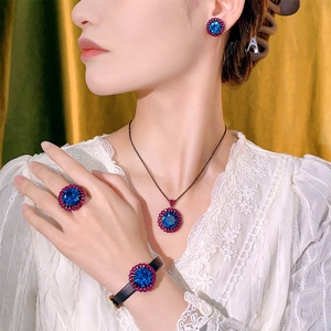 Premium Style Eco-friendly Copper Gold Plated 16-10MM Blue Zircon Pendant <b>Earrings</b> Ring Fine Jewelry Sets 4 Pice for Women - Product Image 6