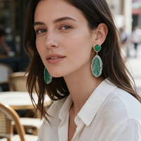 Boucles d'oreilles longues plaquées or en résine imitation pierre naturelle, multicolores, style bohème, bijoux de mode pour soirée