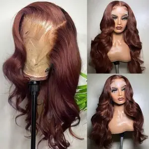 Reddish Brown Wig Synthetic For Women Ombre Red Lace Frontal Wig Pre Plucked With Baby Hair Body Wave U Part Lace Front Wigs