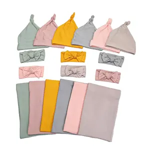 New Design Hot Sale Baby Blankets With Headband Tire Cap 3pcs Baby Sleep Suit Soft Swaddle Blanket For Newborns