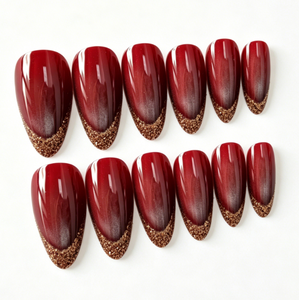 Uñas postizas francesas con purpurina roja efecto ojo de gato - Product Image 3