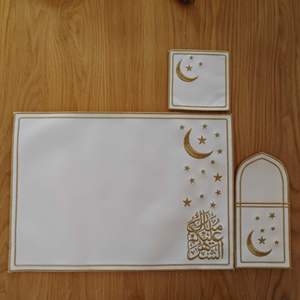 <b>Islamic</b> <b>Gift</b> Set Gold Embroider Leather Table Mat Cutlery Pockets Ramadan Placemat Decor - Product Image 4