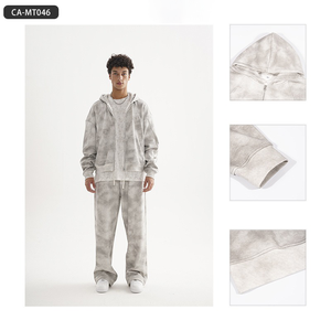 Premium Heavyweight Distressed Zip-Up Hoodie - Vintage Washed Flannel-Lined Pullover for <b>Men</b> | High-End Streetwear <b>Coat</b> - Product Image 4