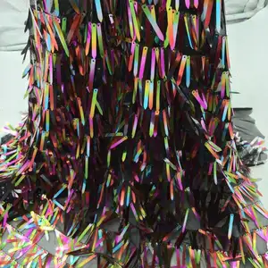 Gelinlik için özelleştirilmiş işlemeli dantel örgü renkli büyük pullu kumaş