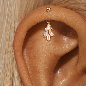 18K Gold Plated S925 Sterling Silver Geometric Zircon Triangle Bow Trapezoid Ball Vertical <b>Helix</b> Piercing <b>Stud</b> Earring - Product Image 4