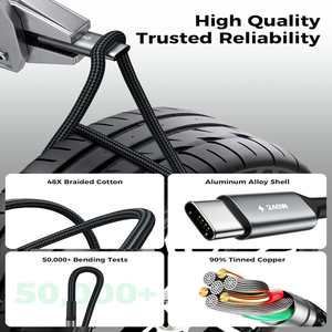 1m 2m タイプCケーブル 急速充電 PD <span class=keywords><strong>3</strong></span>.1 240W 5A 1 <span class=keywords><strong>2</strong></span> <span class=keywords><strong>3</strong></span>メートル カスタムナイロン編み込み タイプC to USB Cケーブル データ充電器 USBCケーブル - Product Image 4