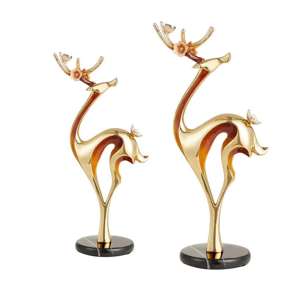 カスタマイズされた新しいクリエイティブ漫画大理石ベース銅ゴールド鹿像キャビネット装飾品ビジネスプレゼントのための動物工芸品