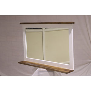 Espejo de Pared Muro Blanco y de Madera Natural con Marco Rústico y Estante de Exhibición - Product Image 4