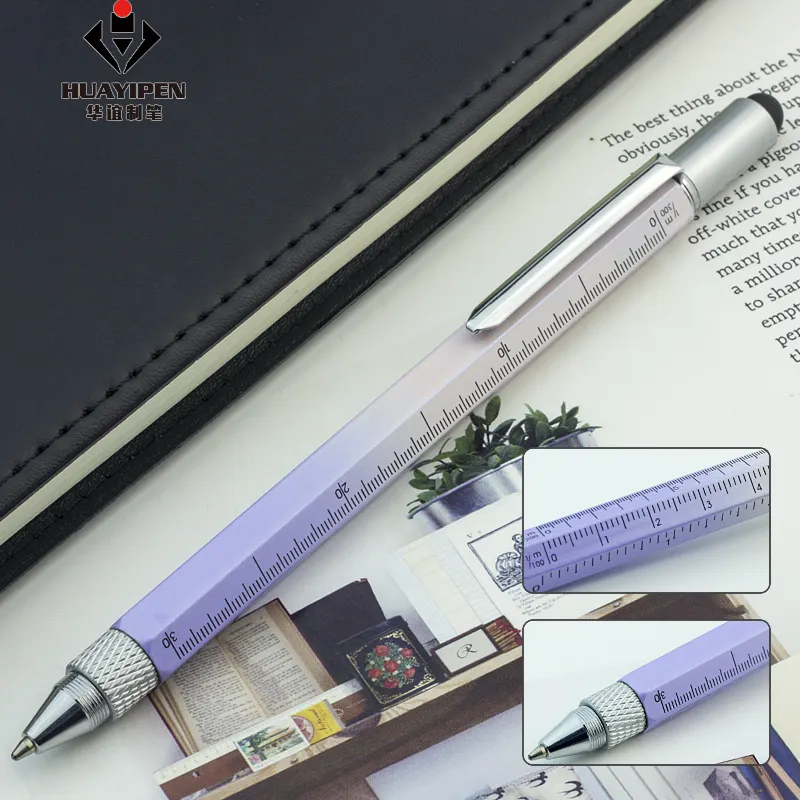 Penna di lettura touch screen di vendita calda con penna a sfera con stilo in metallo con righello stilo gommato