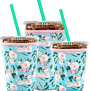 Funda Aislante Reutilizable Certificada para Café Helado, Compatible con McDonald's y <span class=keywords><strong>Dunkin</strong></span> <span class=keywords><strong>Donuts</strong></span>, Diseño Floral, 16-32 oz, 3 Tamaños en 1 Juego de 3 - Product Image 3