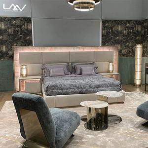 Modern ultra Premium Villa Hotel Bedroom <strong>Furniture</strong> Set king Size Luxury Fabric Double Bed with <strong>Led</strong> <strong>Lights</strong> - Product Image 3