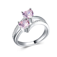 Bague en Zircon pour Femme, Style Tendance, Double Cœur, Plaqué Or, Bijou de Soirée, Vente en Gros