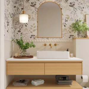 Mueble de Baño Flotante de Madera de Estilo Rústico Americano, Clásico y de Lujo, con Lavabo y Espejo - Product Image 5