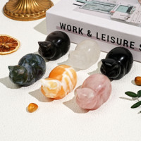 Figurine d'animal en cristal naturel sculpté en forme de chat, en quartz rose, pour la guérison, la décoration de bureau et les cadeaux (vente en gros)