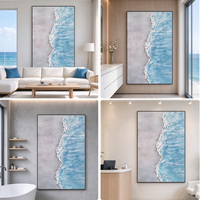 Peinture à l'huile 3D texturée, peinte à la main, vague océanique, impasto épais, encadrée, art mural abstrait, décoration moderne de luxe néoclassique, OEM ODM