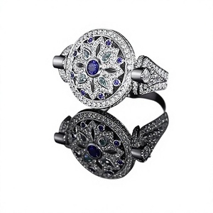 Luxury Flower Cocktail Ring Women's 925 Silver Rhodium Plated Sapphire Pave Setting Party Jewelry - Product Image 1