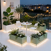 68 pots de fleurs incurvés en acier inoxydable, modernes, commerciaux, éclairés par LED, jardinières décoratives pour hôtel, jardin, balcon