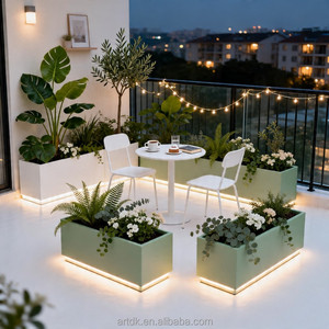 68 pots de fleurs incurvés en acier inoxydable, modernes, commerciaux, éclairés par LED, jardinières décoratives pour hôtel, jardin, balcon - Product Image 2