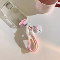 2025 nouveau Style INS tressé court étui de téléphone portable lanière fille arc blanc KT chat pendentif à main bracelet chaîne universelle