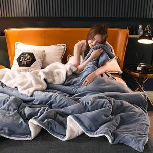 Double Layer Winter Sherpa Fleece Blanket <b>Red</b> Solid Jacquard Knitted Warm Soft Thickened Flannel Anti-Dust Mite for Bed Travel - Product Image 3