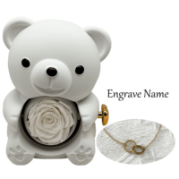 Boîte à bijoux classique en forme d'ours rotatif avec rose, collier gravé double cercle - Cadeau de Noël et de la Saint-Valentin