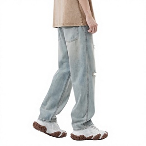 Wholesale Custom Logo <b>Men's</b> Vintage Winter Breathable Straight Regular <b>Jeans</b> <b>Flared</b> Denim Washed Streetwear Pants - Product Image 3