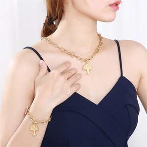 Trendy OT Clasp 18K Gold Tree of Life Charm <b>Bracelet</b> Jewelry Sets Stainless Steel Heart Necklace - Product Image 5